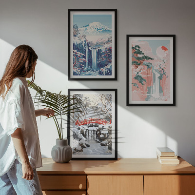 Lot de 3 tableaux pour salon Paysages de montagne cascades
