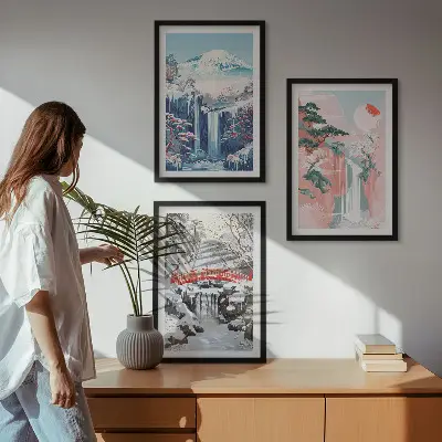 Lot de 3 tableaux pour salon représentant des paysages de montagne avec cascades
