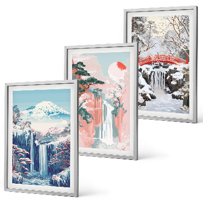 Lot de 3 tableaux pour salon Paysages de montagne cascades