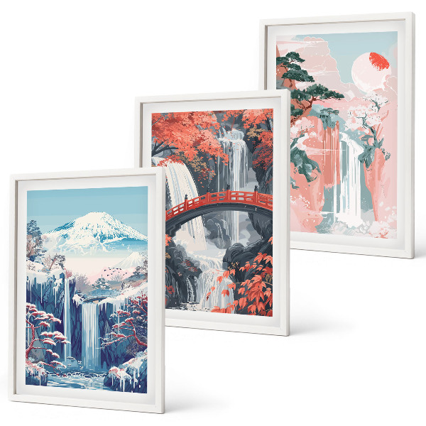 Cadre photo mural Cascades montagnes pont arbres