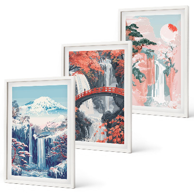 Cadre photo mural Cascades montagnes pont arbres
