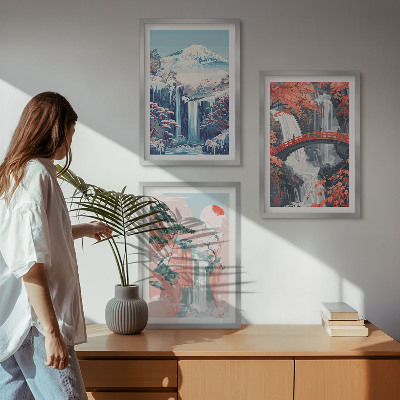 Cadre photo mural Cascades montagnes pont arbres