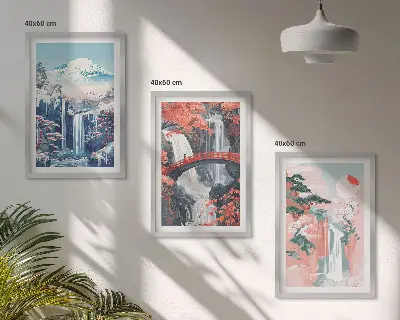 Cadre photo mural représentant des cascades des montagnes un pont et des arbres