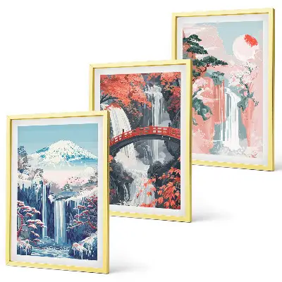 Cadre photo mural représentant des cascades des montagnes un pont et des arbres