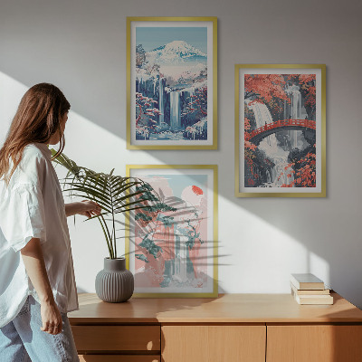 Cadre photo mural Cascades montagnes pont arbres