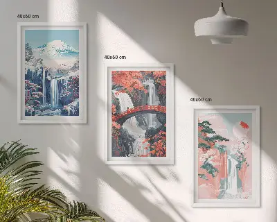 Cadre photo mural représentant des cascades des montagnes un pont et des arbres