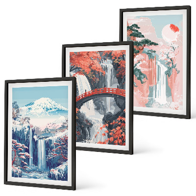 Cadre photo mural Cascades montagnes pont arbres