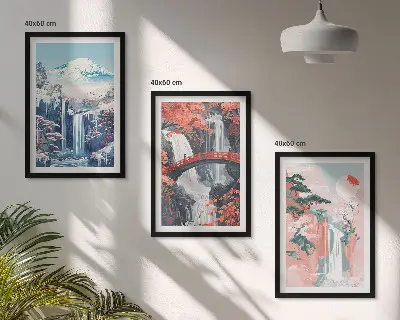 Cadre photo mural représentant des cascades des montagnes un pont et des arbres