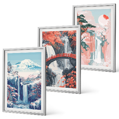 Cadre photo mural Cascades montagnes pont arbres