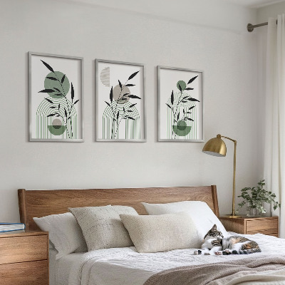 Lot de 3 tableaux pour salon Compositions végétales bohèmes
