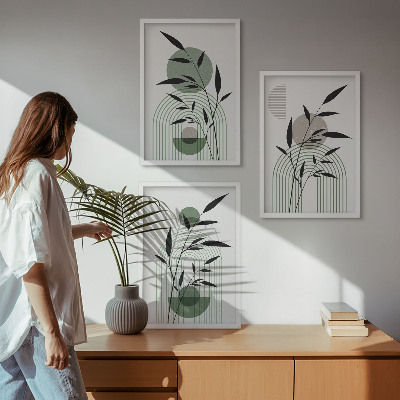 Lot de 3 tableaux pour salon Compositions végétales bohèmes