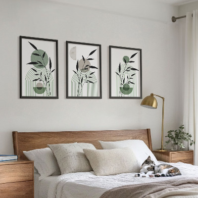 Lot de 3 tableaux pour salon Compositions végétales bohèmes