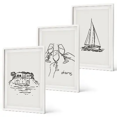 Lot de 3 tableaux pour salon motif de voilier dans une maison au bord de l'eau