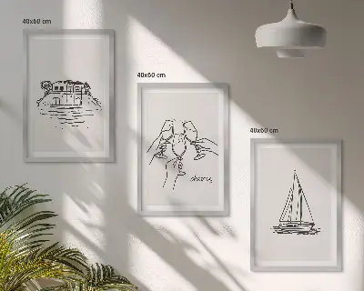 Lot de 3 tableaux pour salon motif de voilier dans une maison au bord de l'eau