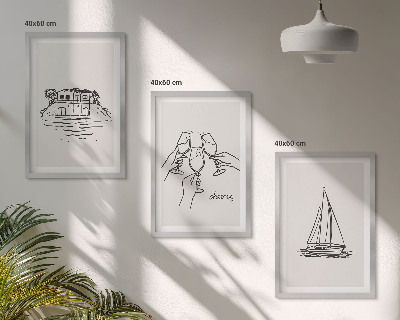 Lot de 3 tableaux pour salon Toast au voilier dans une maison au bord de l'eau