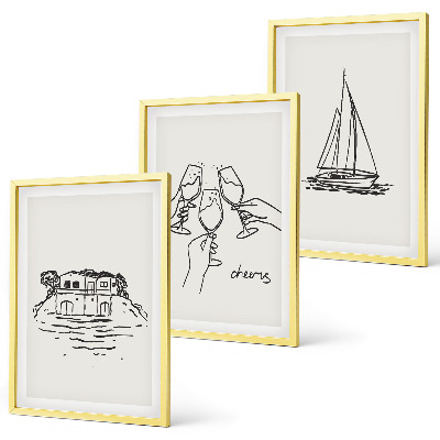 Lot de 3 tableaux pour salon Toast au voilier dans une maison au bord de l'eau