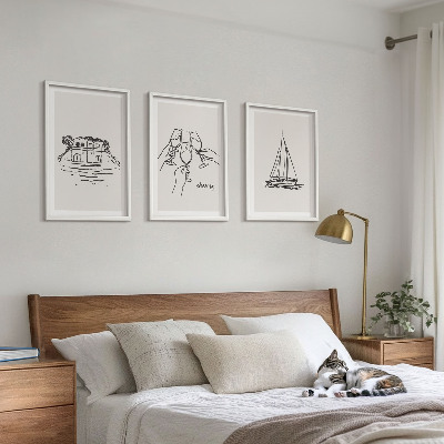 Lot de 3 tableaux pour salon Toast au voilier dans une maison au bord de l'eau