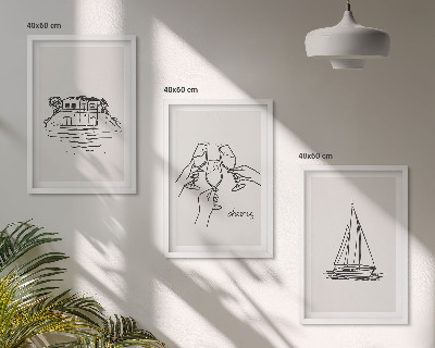Lot de 3 tableaux pour salon Toast au voilier dans une maison au bord de l'eau