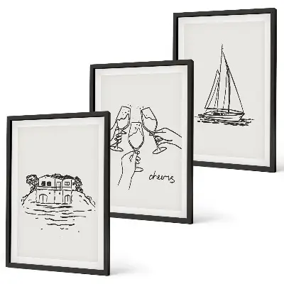 Lot de 3 tableaux pour salon motif de voilier dans une maison au bord de l'eau