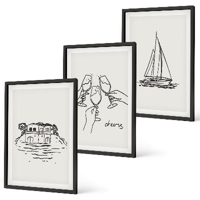 Lot de 3 tableaux pour salon Toast au voilier dans une maison au bord de l'eau