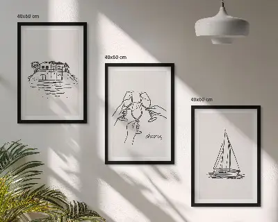 Lot de 3 tableaux pour salon motif de voilier dans une maison au bord de l'eau