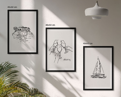 Lot de 3 tableaux pour salon Toast au voilier dans une maison au bord de l'eau
