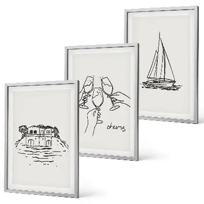 Lot de 3 tableaux pour salon motif de voilier dans une maison au bord de l'eau