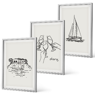 Lot de 3 tableaux pour salon Toast au voilier dans une maison au bord de l'eau