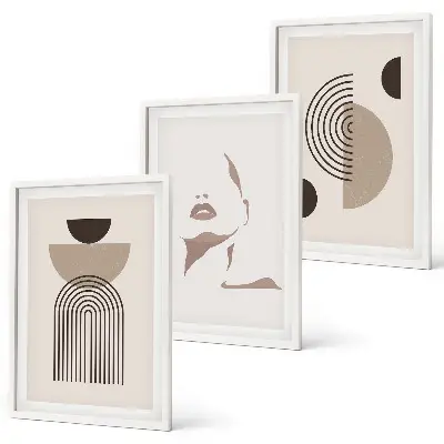 Lot de 3 tableaux pour salon motifs de formes abstraites et visage