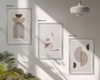 Lot de 3 tableaux pour salon motifs de formes abstraites et visage