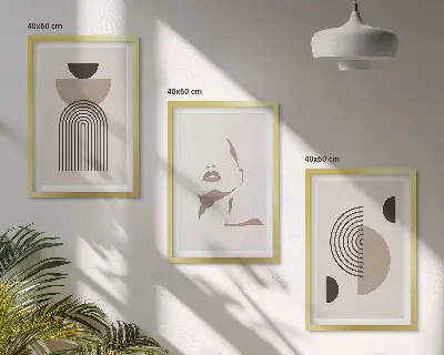 Lot de 3 tableaux pour salon motifs de formes abstraites et visage