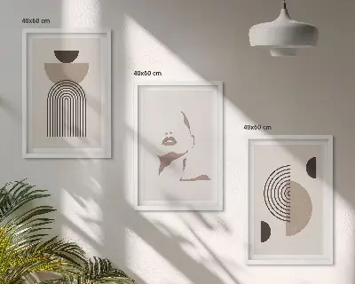 Lot de 3 tableaux pour salon motifs de formes abstraites et visage