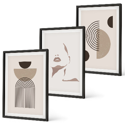 Lot de 3 tableaux pour salon Formes abstraites et visage