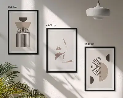 Lot de 3 tableaux pour salon motifs de formes abstraites et visage