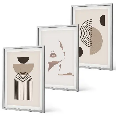 Lot de 3 tableaux pour salon motifs de formes abstraites et visage