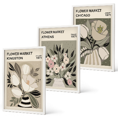 Lot de 3 tableaux pour salon Compositions florales rétro
