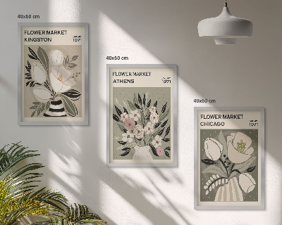 Lot de 3 tableaux pour salon Compositions florales rétro