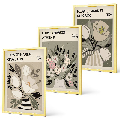 Lot de 3 tableaux pour salon Compositions florales rétro