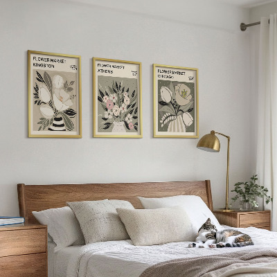 Lot de 3 tableaux pour salon Compositions florales rétro