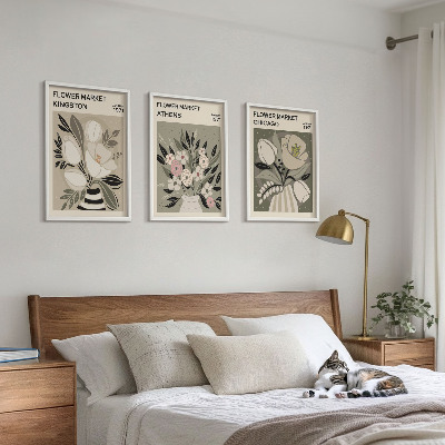 Lot de 3 tableaux pour salon Compositions florales rétro