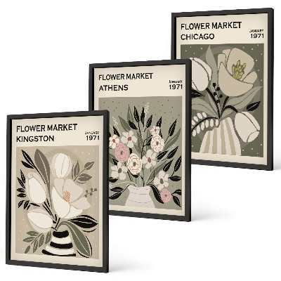 Lot de 3 tableaux pour salon Compositions florales rétro