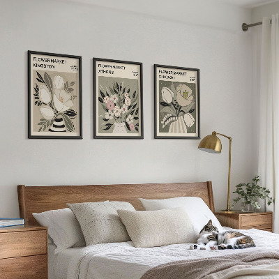 Lot de 3 tableaux pour salon Compositions florales rétro