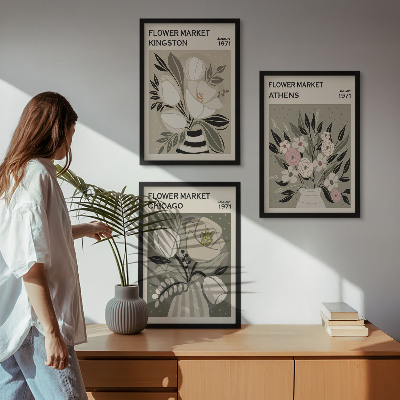 Lot de 3 tableaux pour salon Compositions florales rétro