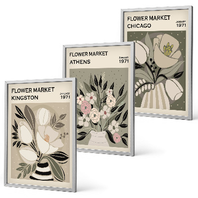 Lot de 3 tableaux pour salon Compositions florales rétro