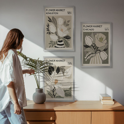 Lot de 3 tableaux pour salon Fleurs Kingston Séoul Chicago rétro