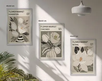 Lot de 3 tableaux pour salon motif fleurs style rétro Kingston Séoul Chicago