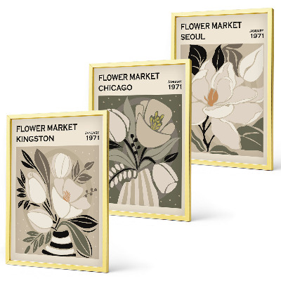 Lot de 3 tableaux pour salon Fleurs Kingston Séoul Chicago rétro