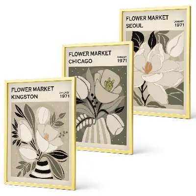 Lot de 3 tableaux pour salon motif fleurs style rétro Kingston Séoul Chicago