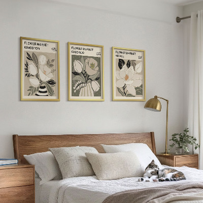 Lot de 3 tableaux pour salon Fleurs Kingston Séoul Chicago rétro