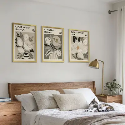 Lot de 3 tableaux pour salon motif fleurs style rétro Kingston Séoul Chicago